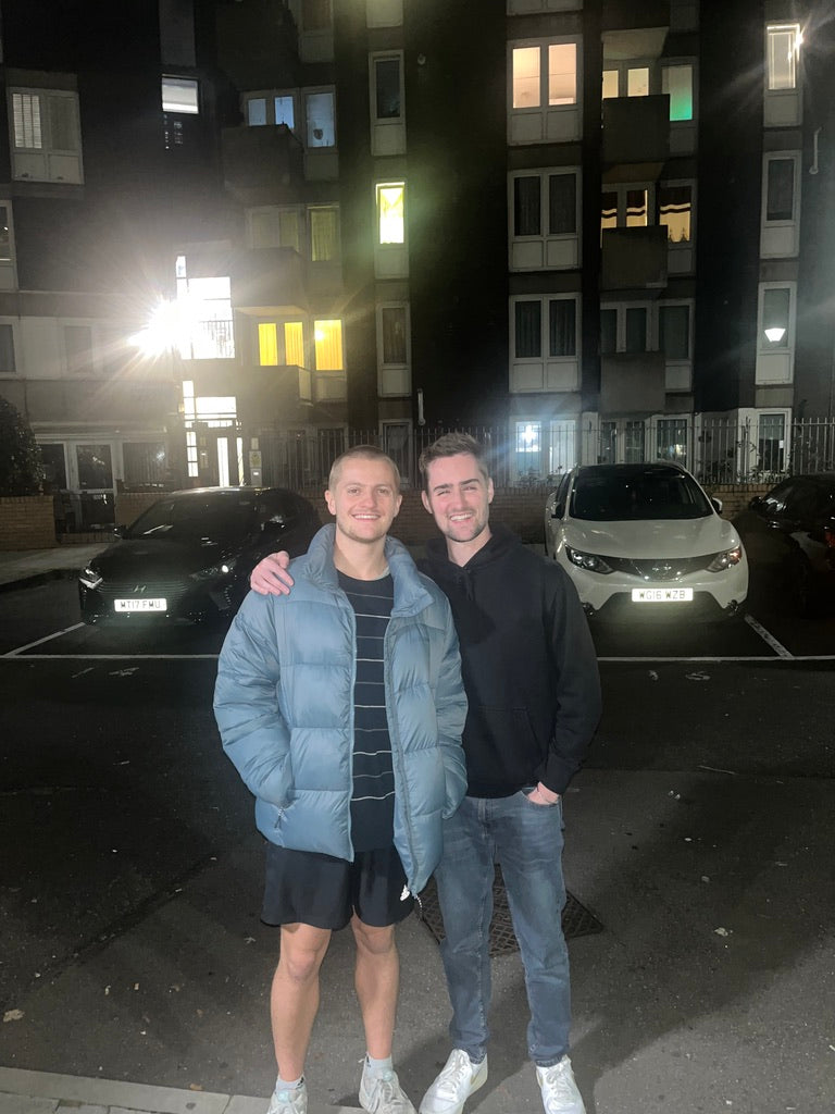 Founders Charlie and Dan, one is definitely not stood on the pavement to deceive people into thinking there isn't a big height difference